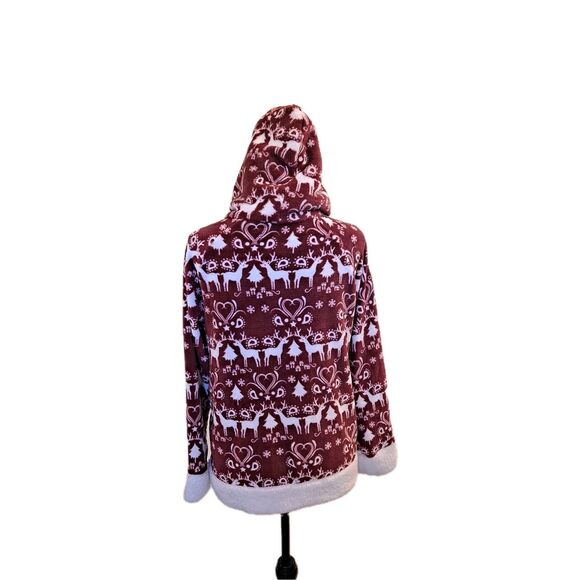 Frankie & Johnny Pajama Top Women's Size Small Plush Hoodie Burgundy Soft - Picture 2 of 8